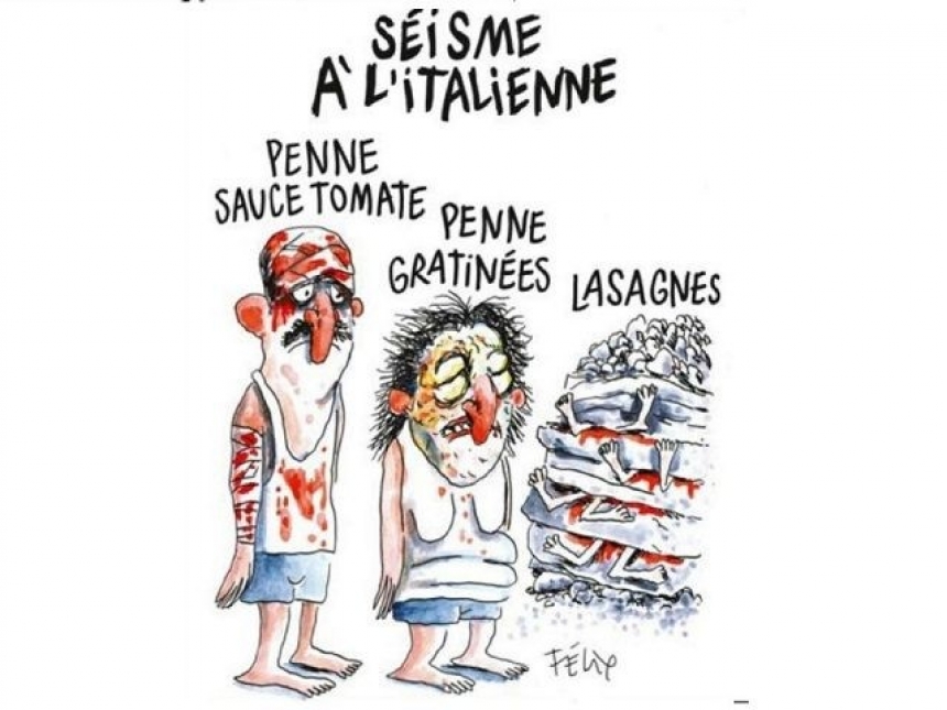 Карикатура Charlie Hebdo на землетрясение в Италии Карикатура Charlie Hebdo на землетрясение в Италии