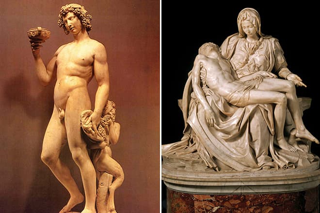 Скульптуры Микеланджело «Вакх» и «Пьета»