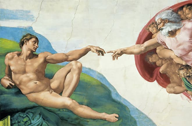 Фреска "Адам" Микеланджело в Сикстинской капелле