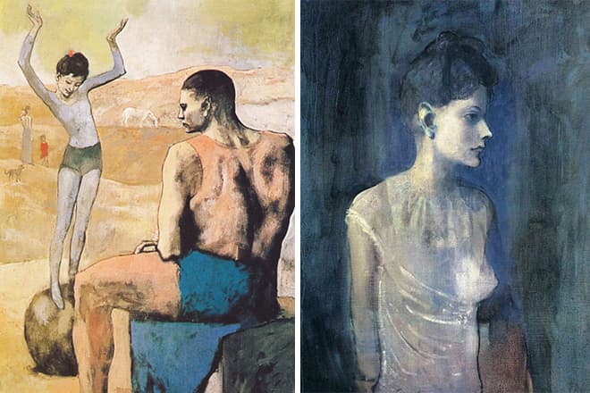 Картины Пабло Пикассо «Девочка на шаре» и «Женщина в рубашке»