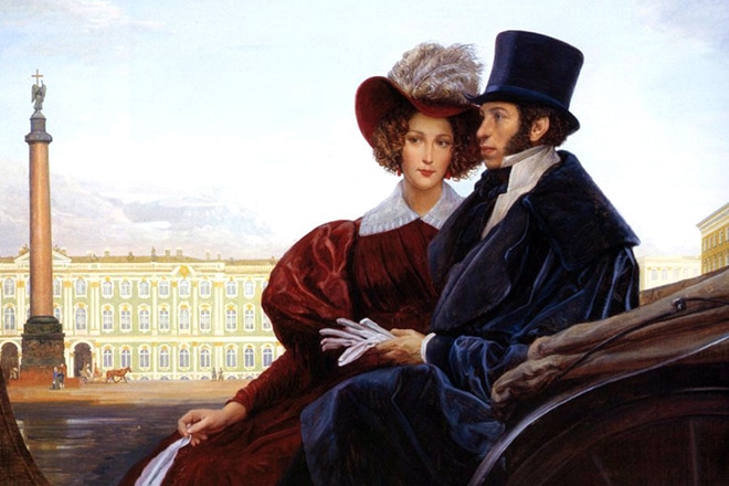 Alexander Pushkin with his wife Alexander Pushkin with his wife