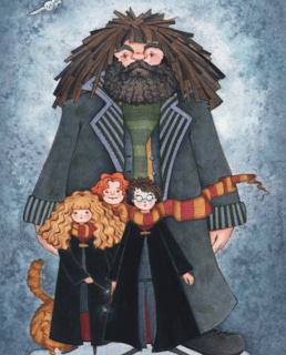 Хагрид, Гарри Поттер, Рон и Гермиона