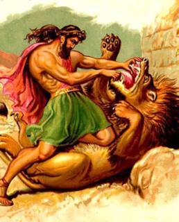 Самсон разрывает пасть льву