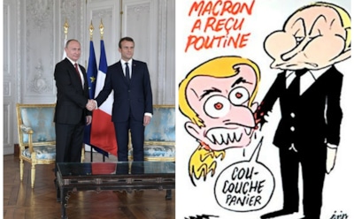 "Лежать на месте": Charlie Hebdo посвятил карикатуру Макрону и Путину