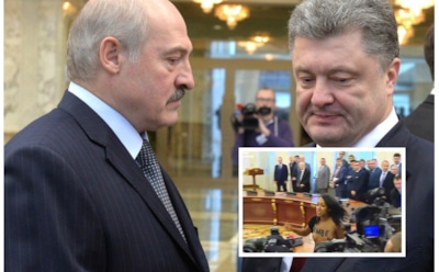 Полуголая активистка ворвалась на встречу Лукашенко и Порошенко
