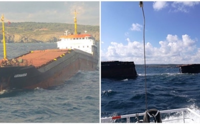 В Чёрном море сухогруз раскололся пополам