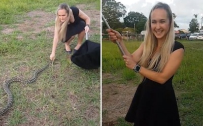 В Австралии украинка укротила двухметрового питона