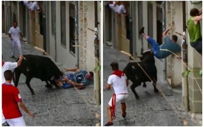 В Испании бык подбросил случайного прохожего в воздух