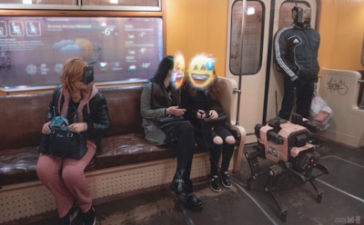 Летающие «Жигули» и бомжи-роботы: художник показал Россию 2077 года