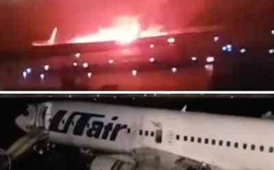 В Сочи "Боинг" после приземления скатился в реку и загорелся