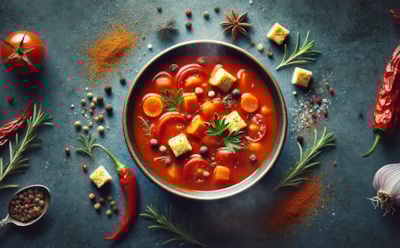 Вкусно, полезно, томатно: аппетитный рецепт томатного супа без мяса с хрустящими сухариками и ароматными травами — блюдо для любого стола