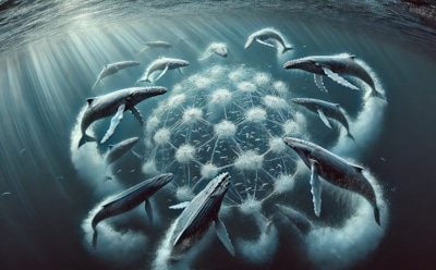 Мастера на все ласты: ученые изучили поведение и уникальные охотничьи методы горбатых китов — как морские гиганты создают водные сети для ловли криля