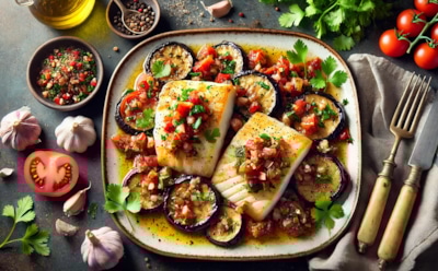 Нежный палтус с пикантной сальсой: изысканное блюдо для гурманов — приготовьте вкуснейшую рыбу с соусом из помидоров и баклажанов