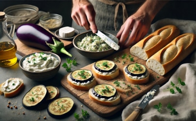 Легкая итальянская классика с изюминкой: брускетта с баклажанами и мягким сыром — простой и вкусный рецепт для вашего перекуса