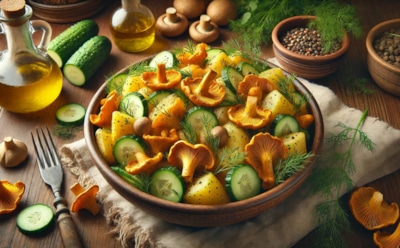 Вкусное и сытное блюдо с лесными нотками: летний салат с ароматными лисичками и картофелем — простота приготовления и яркий вкус