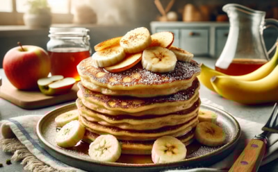 Пышные оладьи для домашнего чаепития: простой и вкусный рецепт угощения на кефире с бананами и яблоками — превосходное лакомство за 15 минут