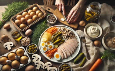 Неповторимый салат для праздничного стола: «Грибное лукошко» с копченой курицей и маринованными опятами — эффектный и вкусный выбор