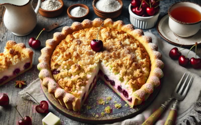 Сладкое удовольствие с хрустящей корочкой и сочной начинкой: летний песочный пирог с вишней и творогом — простой рецепт ароматного угощения для всей семьи