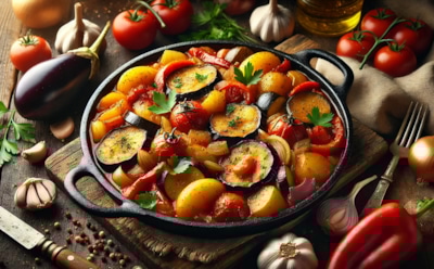 Классический аджапсандали с добавлением картофеля: традиционное кавказское блюдо с европейским акцентом — вкусная и сытная альтернатива рататую