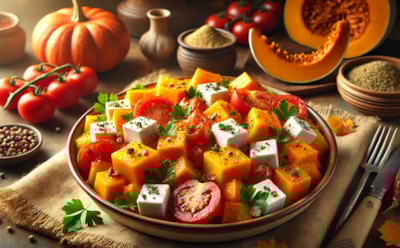 Аппетитное угощение с ярким вкусом: тыква, запеченная с помидорами и адыгейским сыром — простой рецепт для оригинального обеда