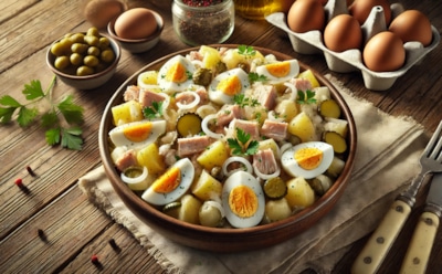 И папа сможет: сытный и простой рецепт мужского салата с копченой треской для праздничного стола — сочетание картофеля, огурцов и яиц с майонезом