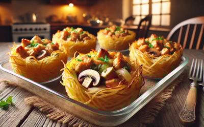 Гнезда из картофеля с курицей и грибами: необычное блюдо с интересной подачей — вкусный и простой рецепт для семейного ужина