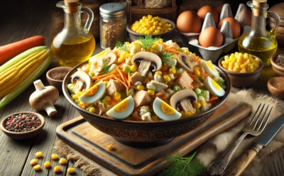 Теплый салат с грибами и кукурузой: простой рецепт с куриной грудкой — сытное и необычное блюдо для любителей горячих закусок