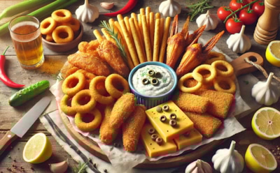 И для большой, и для маленькой такой компании: несекретный рецепт ассорти с куриными крыльями, корюшкой и сыром во фритюре — отличное угощение для неожиданных гостей