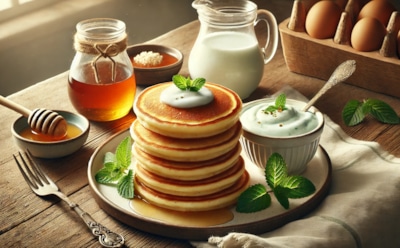 Оладьи, которые никогда не опадают: секрет идеальной пышности в айране — рецепт с соусом из меда и мацони для уютного домашнего завтрака