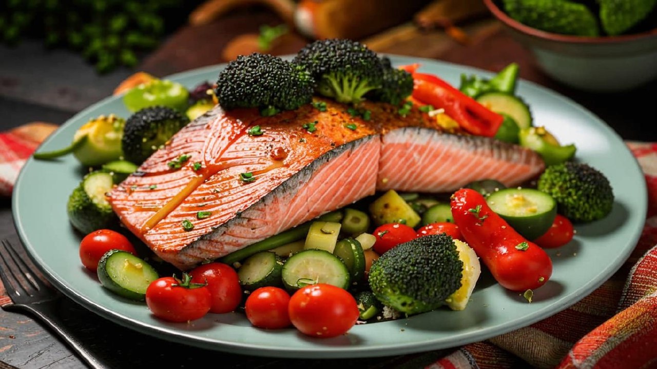 Изысканная простота: вкусный рецепт приготовления сочного запеченного лосося с овощами — насладитесь блюдом для истинных гурманов