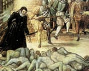 Екатерина Медичи смотрит на убитых во время резни в день святого Варфоломея