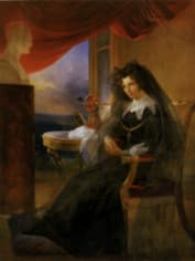 Портрет Елизаветы Алексеевны в трауре рядом с бюстом супруга