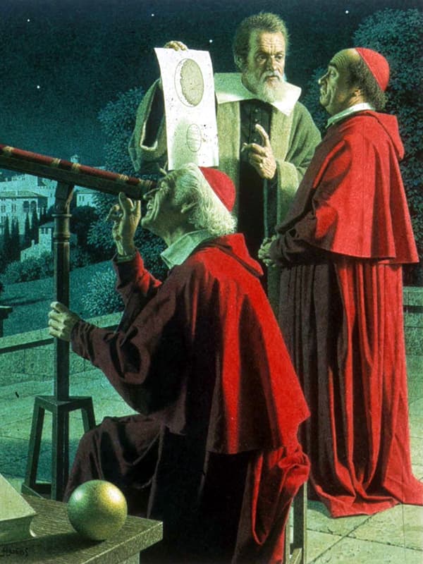 Галилео Галилей показывает телескоп