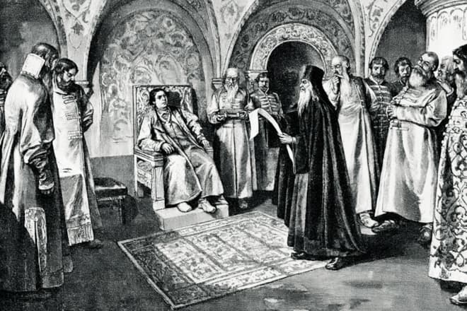 Симеон Полоцкий читает царю Федору Алексеевичу приветствие в стихах