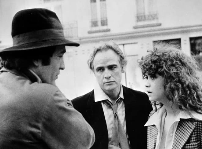 Марлон Брандо, Бернардо Бертолуччи и Мария Шнайдер на съемках фильма «Последнее танго в Париже»