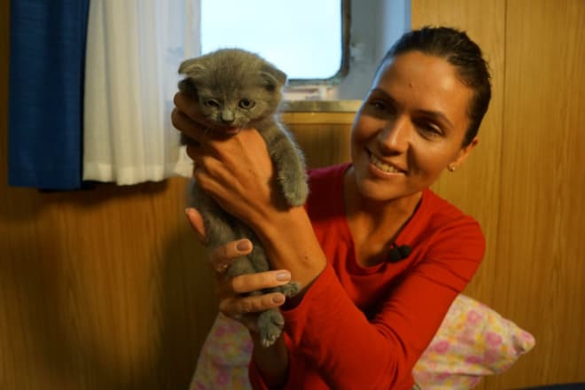 Анастасия Чернобровина с котенком