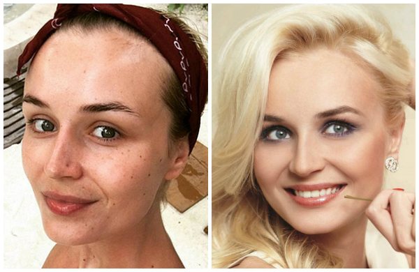 Полина Гагарина до и после макияжа