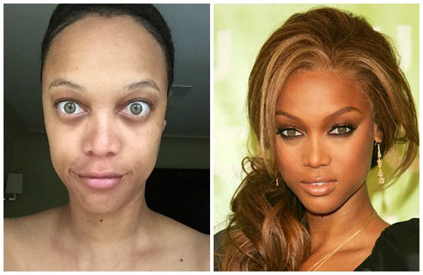 Тайра Бэнкс до и после макияжа