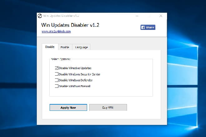 Приложение «Win Updates Disabler»