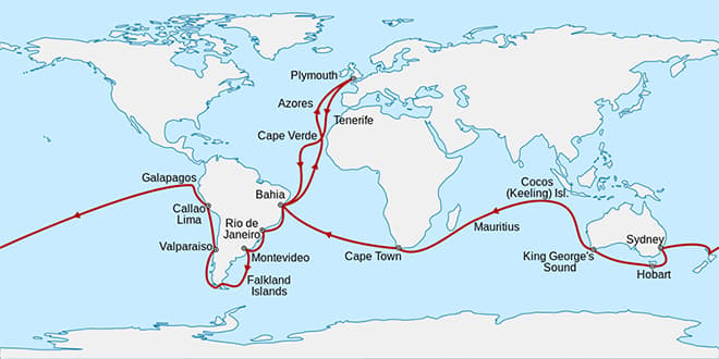 Карта путешествия Чарльза Дарвина