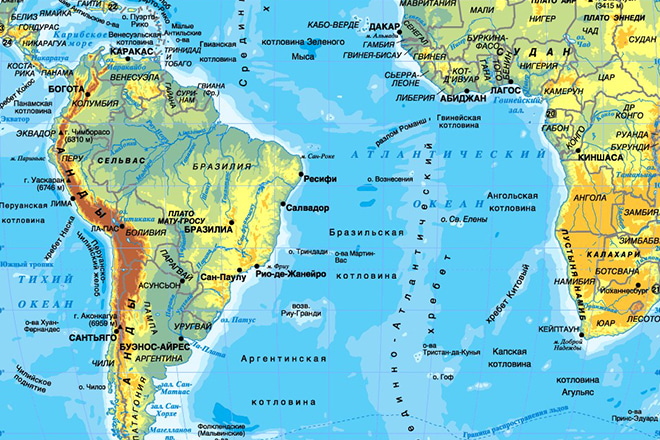 Карта атлантики со странами крупно на русском