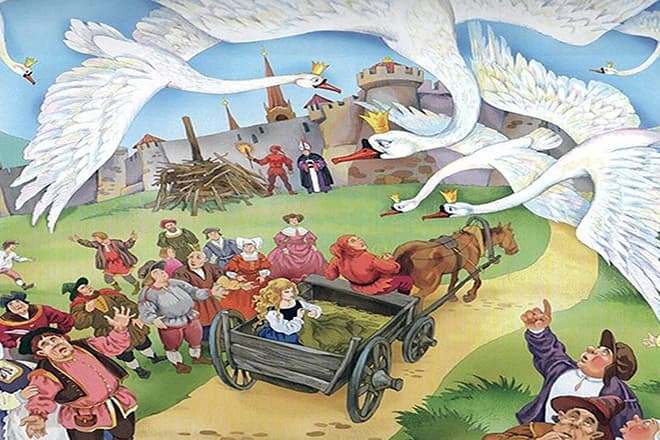 Иллюстрация к сказке Ганса Христиана Андерсена "Дикие лебеди"