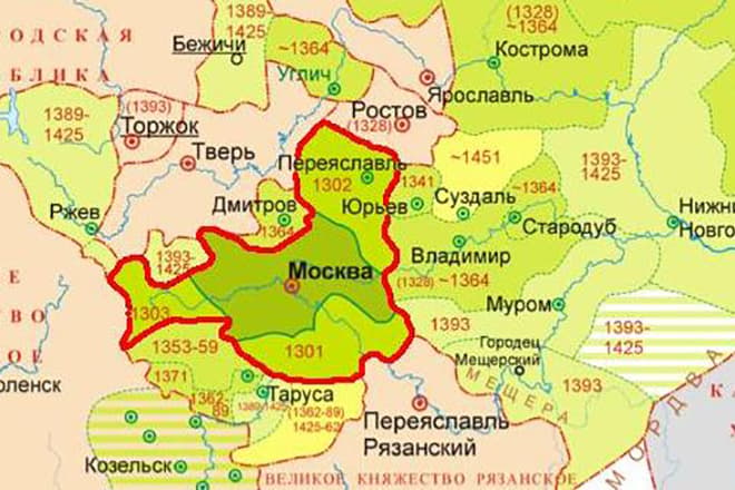 Карта территорий Ивана Калиты