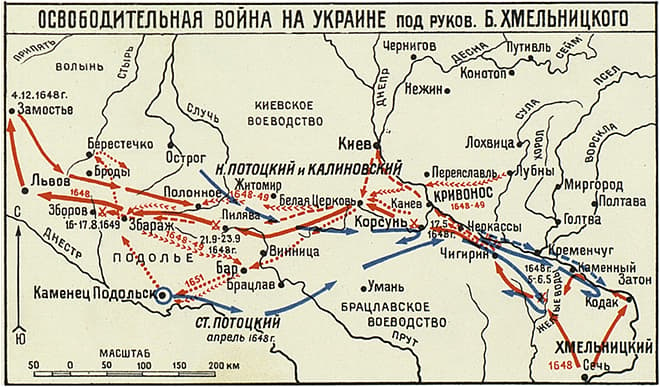 Карта восстания Богдана Хмельницкого