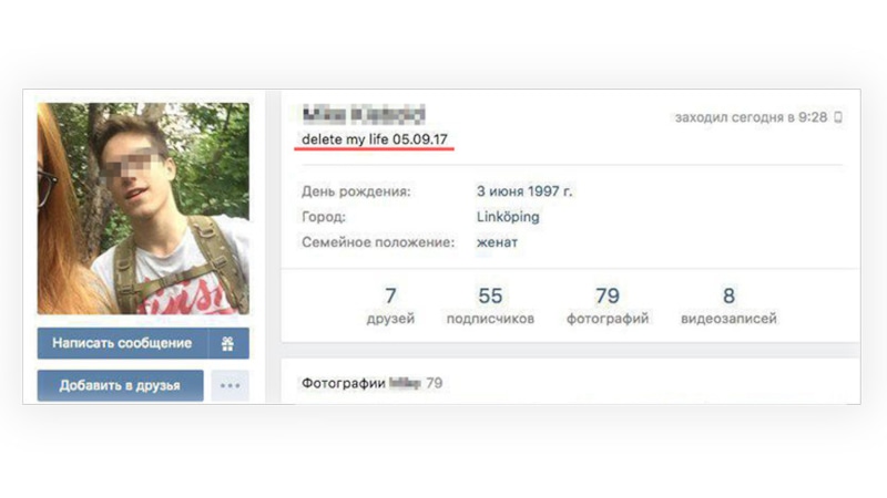 Профиль нападавшего в "ВКонтакте" Профиль нападавшего в "ВКонтакте"