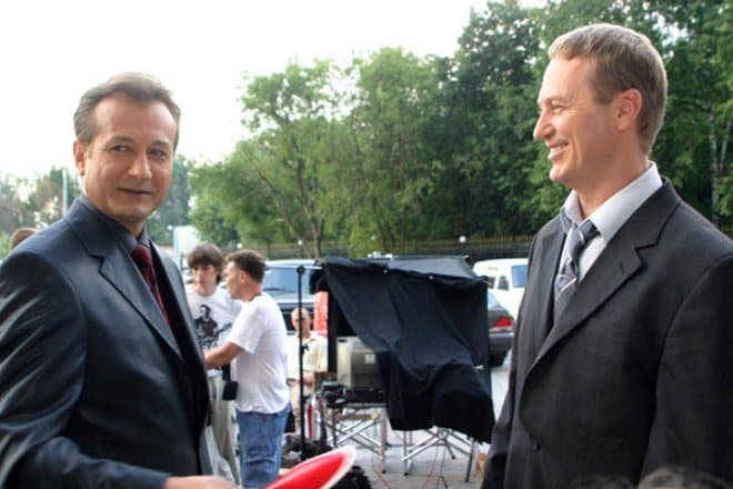 Андрей Градов и Олег Штефанко на съемках фильма "Игра на выбывание"