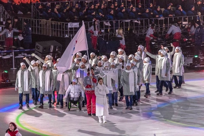 Российские спортсмены на открытии Паралимпиады, 2018 Российские спортсмены на открытии Паралимпиады, 2018