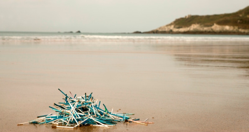 Ватные палочки на берегу океана
