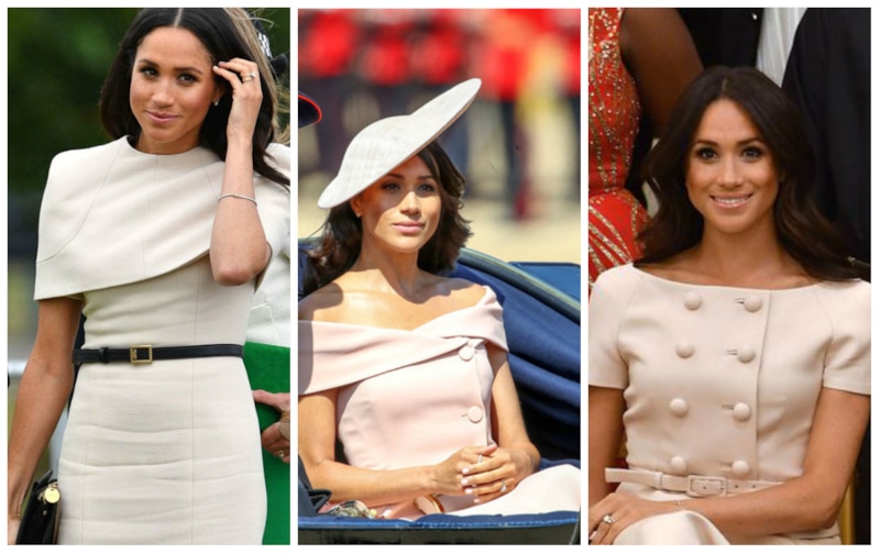 Меган Маркл в платье-рубашке Givenchy, в платье с вырезом-лодочкой Carolina Herrera и в нежно-розовом костюме Prada Меган Маркл в платье-рубашке Givenchy, в платье с вырезом-лодочкой Carolina Herrera и в нежно-розовом костюме Prada
