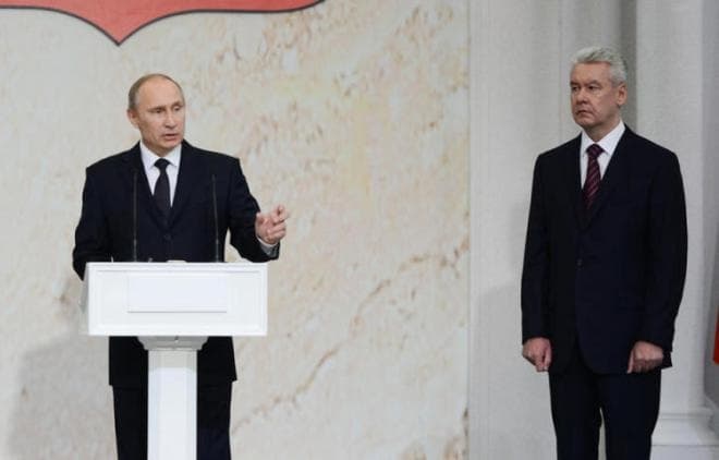 Владимир Путин и Сергей Собянин. Инагурация нового мэра столицы на Поклонной горе